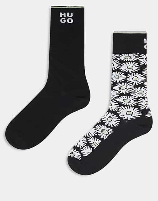 Men HUGO Red 2 pack back logo & daisy socks in black