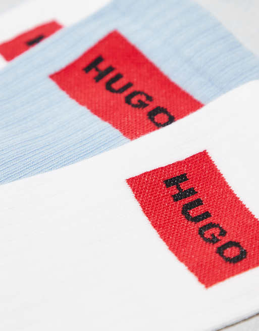 Men HUGO RED 3 pack back box logo ribbed sneaker socks in white/light blue