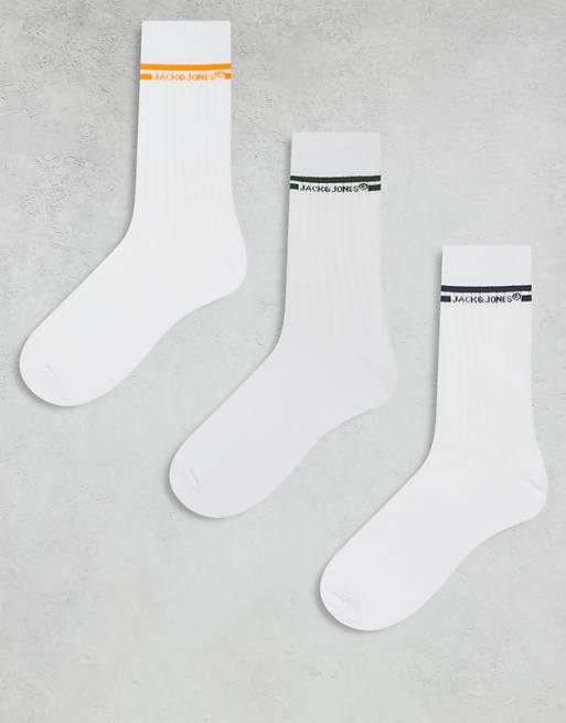 Men Jack & Jones 3 pack athletic socks in white with contrasting stripes