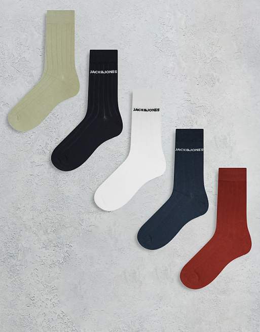 Men Jack & Jones 5 pack ribbed socks in gray orange white