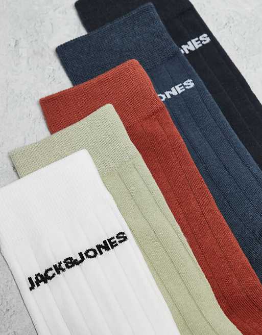 Men Jack & Jones 5 pack ribbed socks in gray orange white