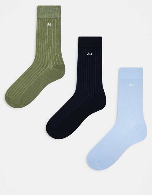 Men Jack & Jones 3 pack ribbed socks in green navy light blue