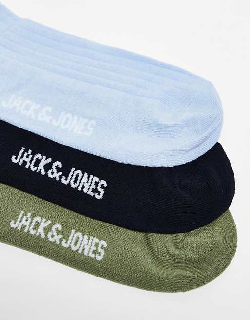 Men Jack & Jones 3 pack ribbed socks in green navy light blue