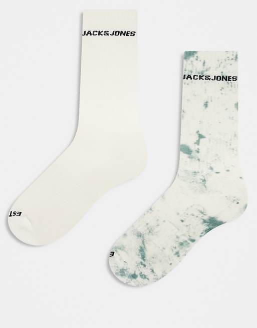 Men Jack & Jones 2 pack sport socks in green tie dye and cream