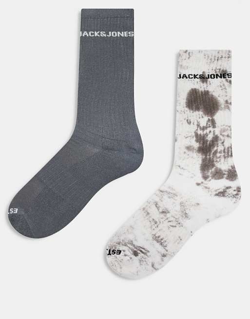 Men Jack & Jones 2 pack sport socks in green tie dye and cream