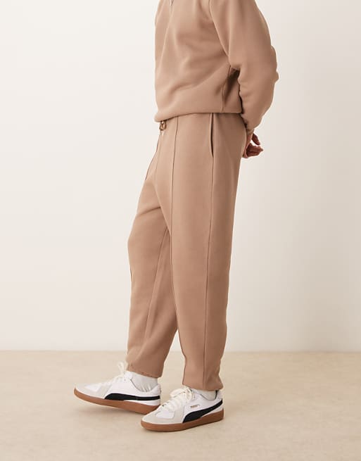 Trousers Asos Design Oversized Pintuck In Brown - Part Of A Set