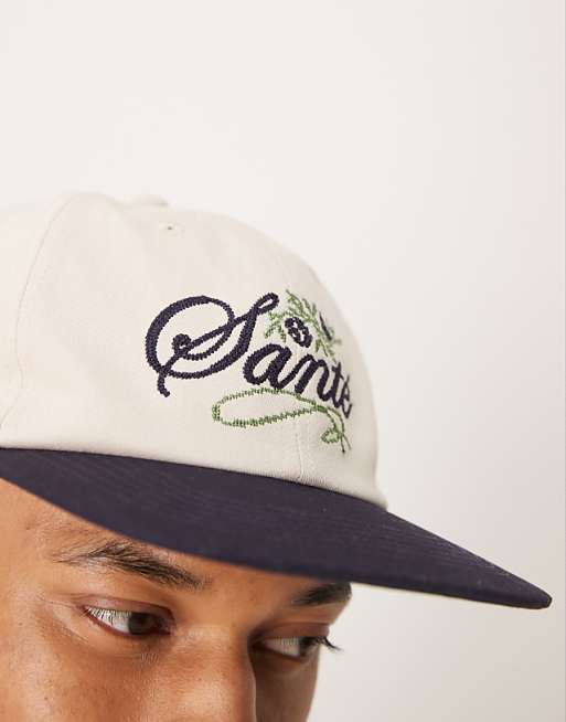 Asos Design Cap With Embroidery Detail And Contrast Peak In Ecru And Navy