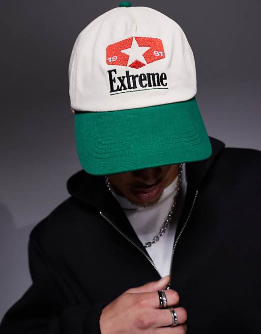 Asos Design Cap With Embroidery And Contrast Peak In Ecru