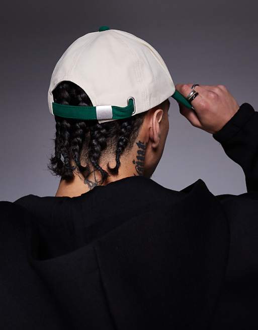 Asos Design Cap With Embroidery And Contrast Peak In Ecru