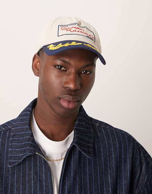 Asos Design Cap With Peak Detail And Embroidery In Ecru