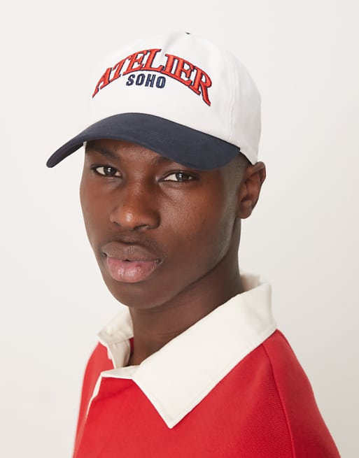Asos Design Cap With Embroidery And Contrast Peak In White