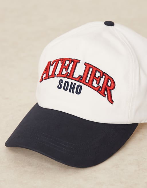 Asos Design Cap With Embroidery And Contrast Peak In White