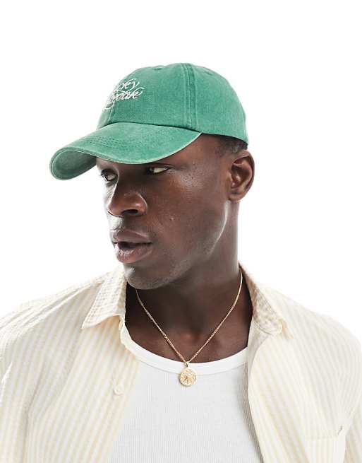 Asos Design Lucky Streak Embroidered Cap In Washed Green