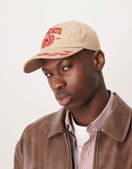 Asos Design Cap With Embroidery And Peak Detail In Mink