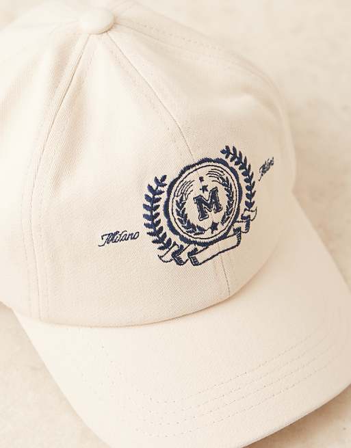Asos Design Spagliato Logo Cap In Ecru