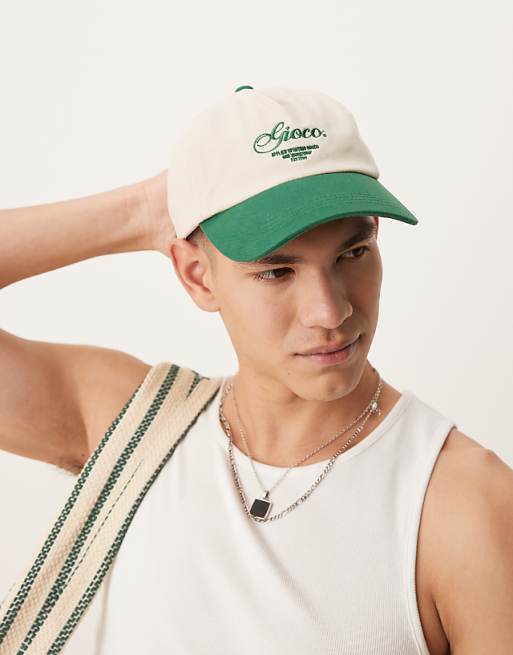 Asos Design Embroidered Logo Cap In Ecru And Green