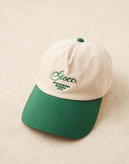 Asos Design Embroidered Logo Cap In Ecru And Green