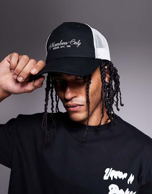 Asos Design Members Only Logo Trucker Cap In Black