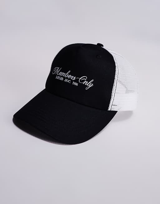 Asos Design Members Only Logo Trucker Cap In Black