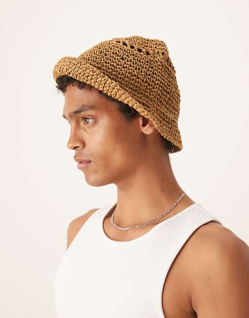 Asos Design Straw Bucket Hat In Brown