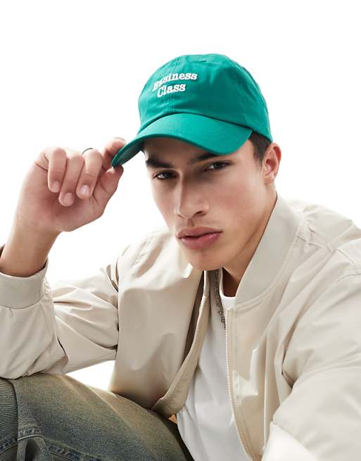 Asos Design Cap With Business Class Embroidery In Green