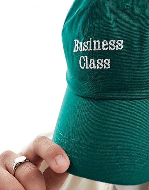 Asos Design Cap With Business Class Embroidery In Green