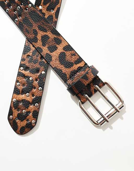 Asos Design Mini Star Belt In Leopard Print