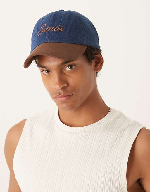 Asos Design Sante Cap With Contrast Peak In Denim