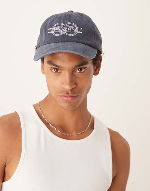 Asos Design Cap With Embroidery In Washed Blue