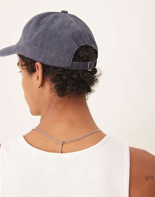 Asos Design Cap With Embroidery In Washed Blue
