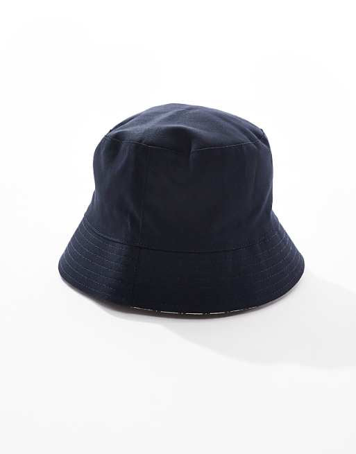 Asos Design Reversible Bucket Hat In Navy Stripe