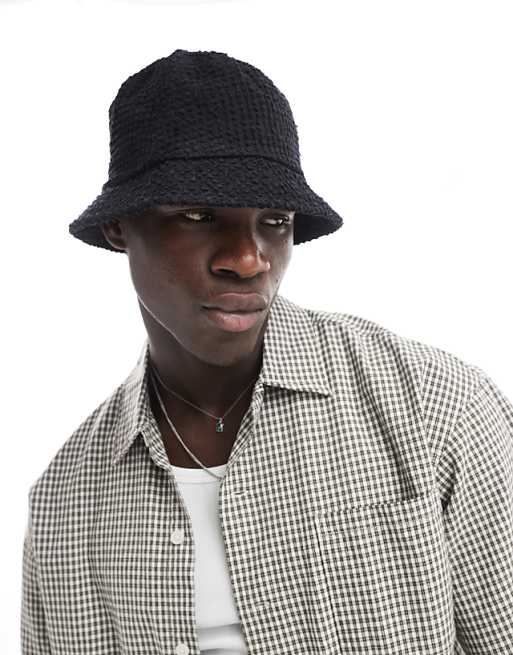 Asos Design Textured Bucket Hat In Black