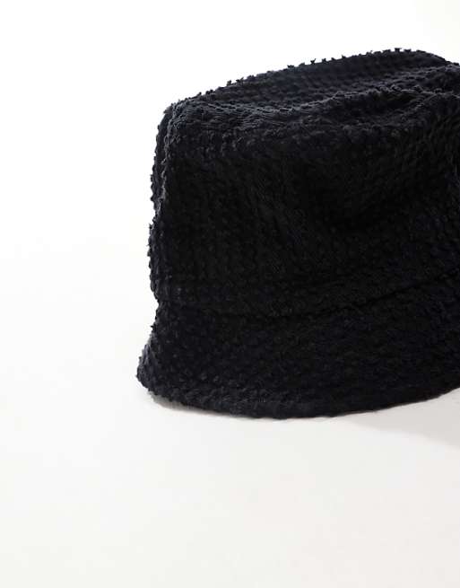 Asos Design Textured Bucket Hat In Black