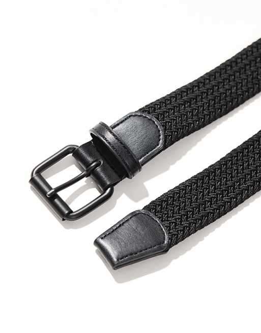 ASOS DESIGN casual woven braid belt in black