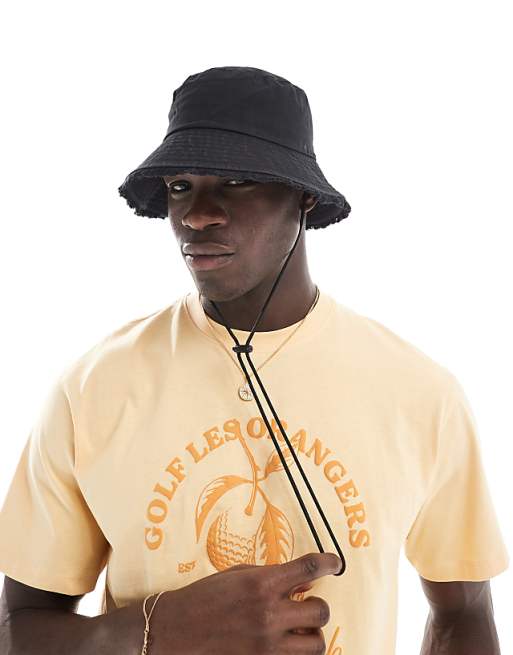 Asos Design Bucket Hat With Frayed Edge In Black