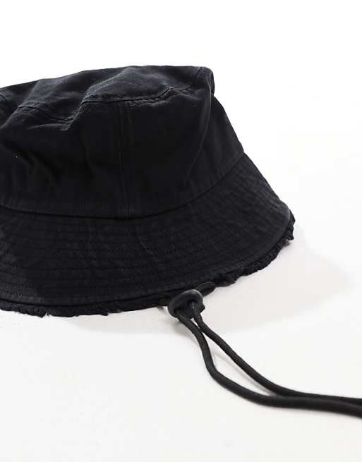 Asos Design Bucket Hat With Frayed Edge In Black