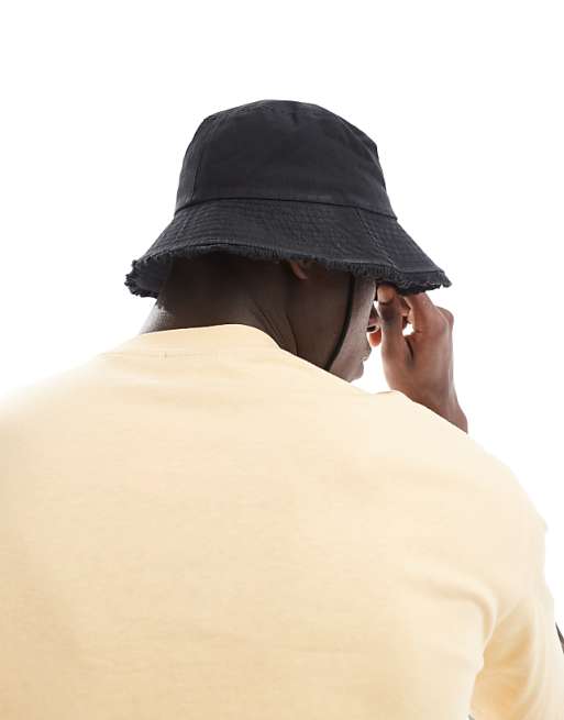 Asos Design Bucket Hat With Frayed Edge In Black