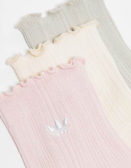 Men adidas Originals ruffle 3 pack quarter socks in neutral
