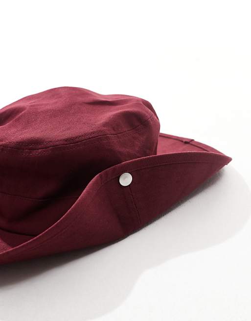Asos Design Safari Bucket Hat In Washed Burgundy