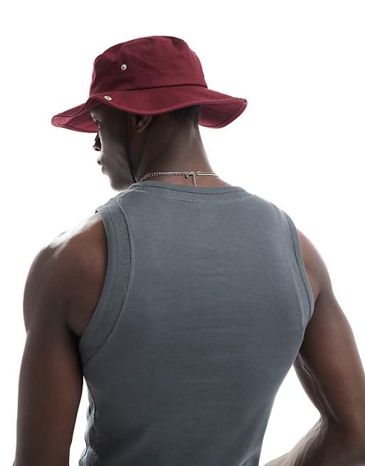 Asos Design Safari Bucket Hat In Washed Burgundy