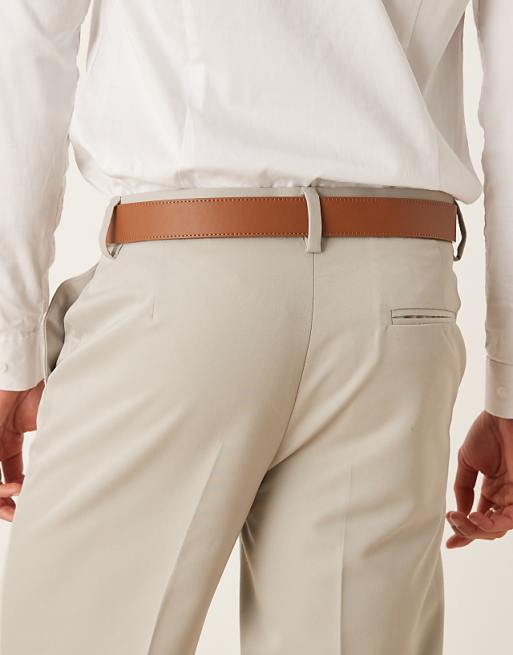 Asos Design Dressy Reversible Belt In Tan And Navy Faux Leather