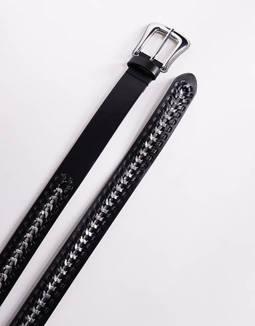 Asos Design Western Belt With Chain Detail In Black Faux Leather