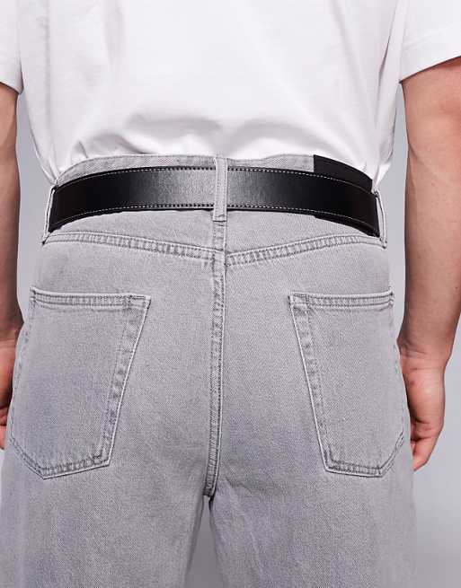 Asos Design Western Cowboy Belt In Black Faux Leather With Snakeskin And Contrast Stitch Detail