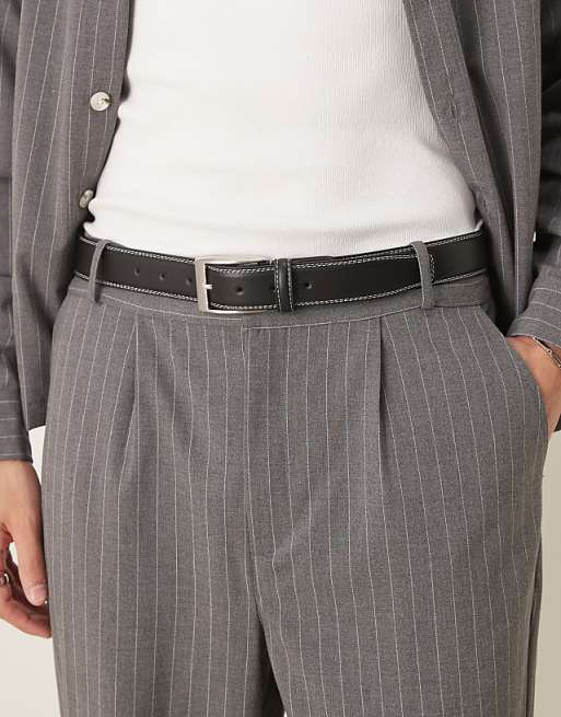 Asos Design Dressy Belt With Contrast Stitching In Black Faux Leather