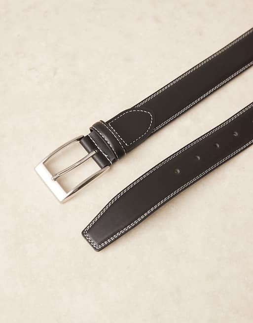 Asos Design Dressy Belt With Contrast Stitching In Black Faux Leather