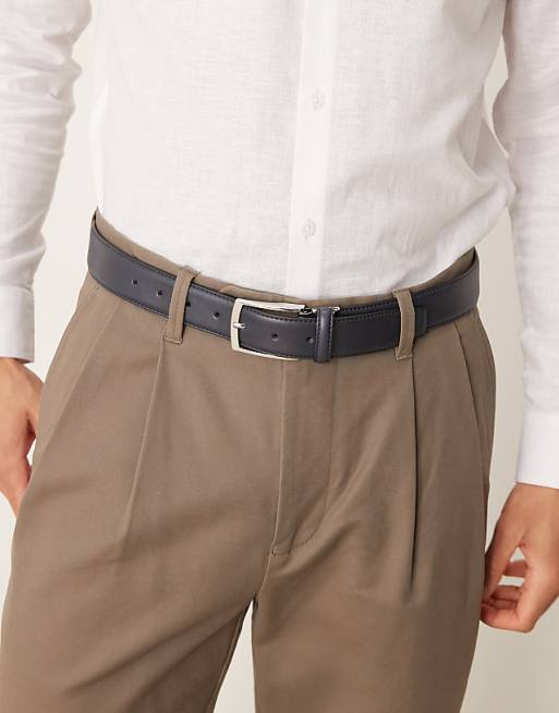 Asos Design Dressy Belt In Navy Faux Leather