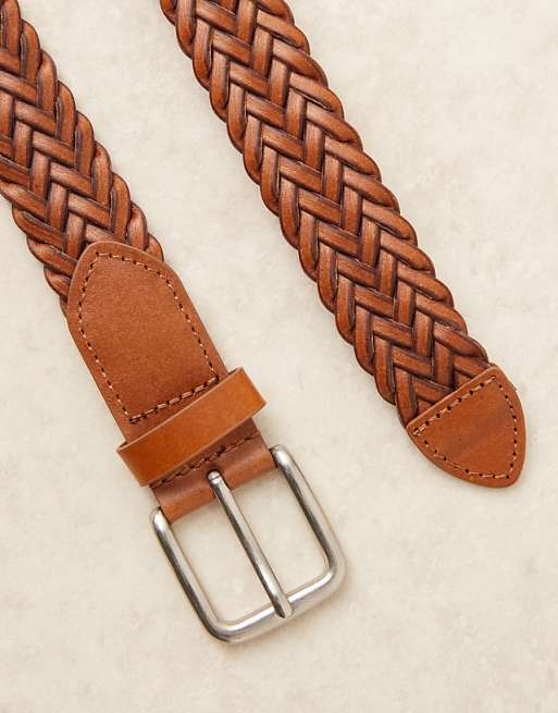 Asos Design Dressy Woven Belt In Tan Bonded Leather
