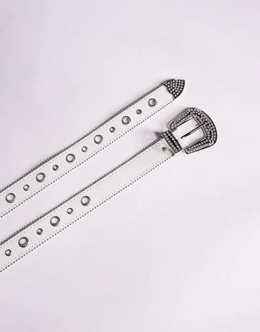 Asos Design Western Grommets Belt In White Glitter Faux Leather