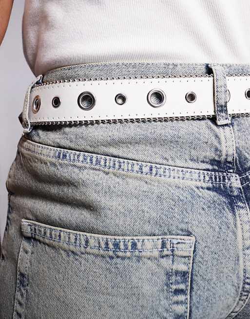 Asos Design Western Grommets Belt In White Glitter Faux Leather