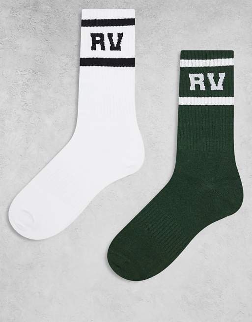 Men Reclaimed Vintage 2 pack sports socks with stripe in white and green